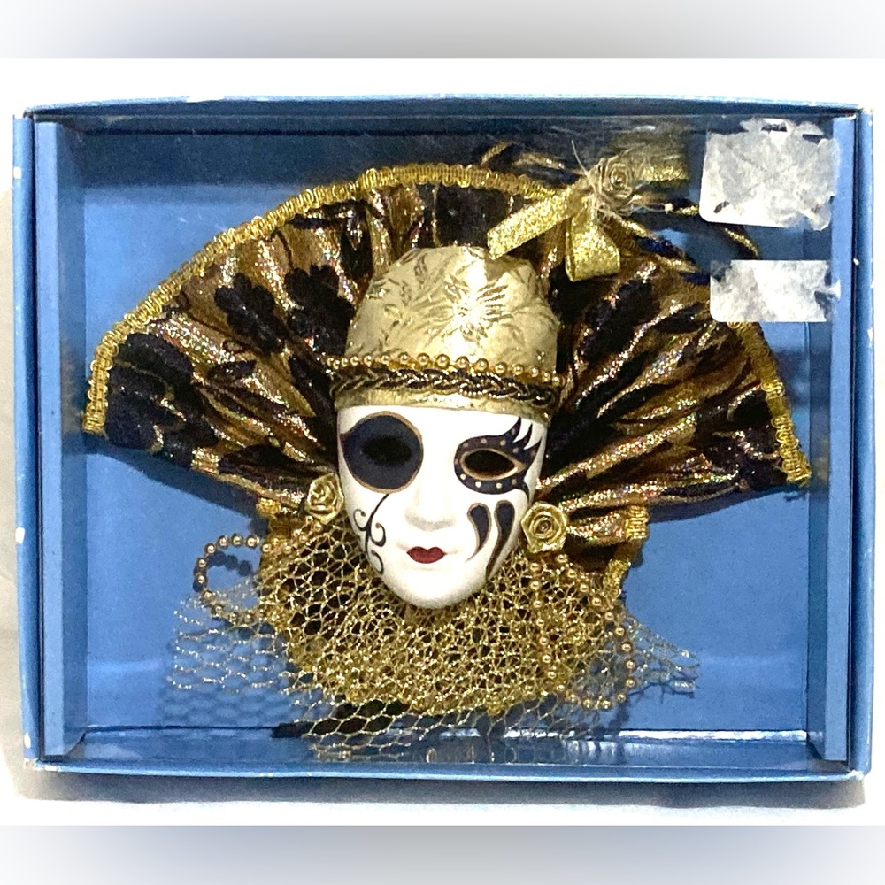 Timeless Treasures Prince Era Gold and Black Venetian Mask with Ornate Headdress